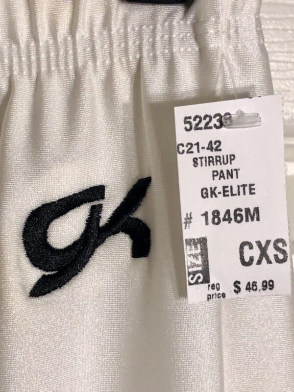 GK #1846M BOYS X-SMALL COMPETITION WHITE NYLON/SPANDEX GYMNASTICS PANTS CXS NWT - Image 3