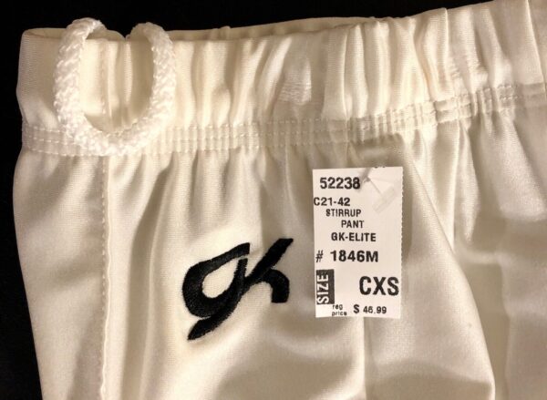 GK #1846M BOYS X-SMALL COMPETITION WHITE NYLON/SPANDEX GYMNASTICS PANTS CXS NWT - Image 6