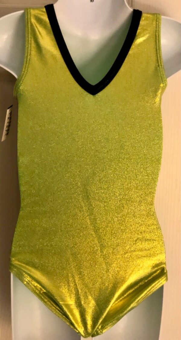 GK LEMON LIME FOIL TANK CHILD SMALL BLACK SEQUINZ GYMNASTICS DANCE LEOTARD CS - Image 5