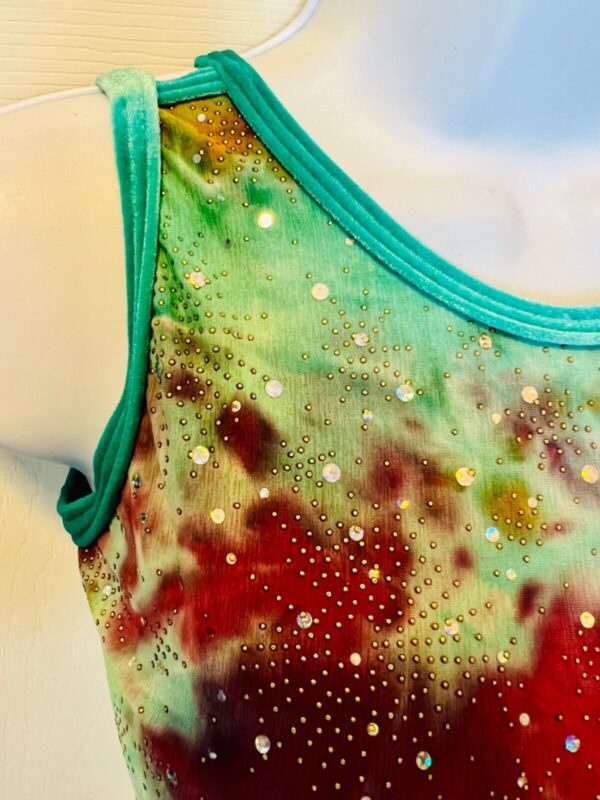 GK ICE FIGURE SKATE DRESS ADULT SMALL JADE SERPENTINE TIE-DYE STRETCH TANK AS NW - Image 2