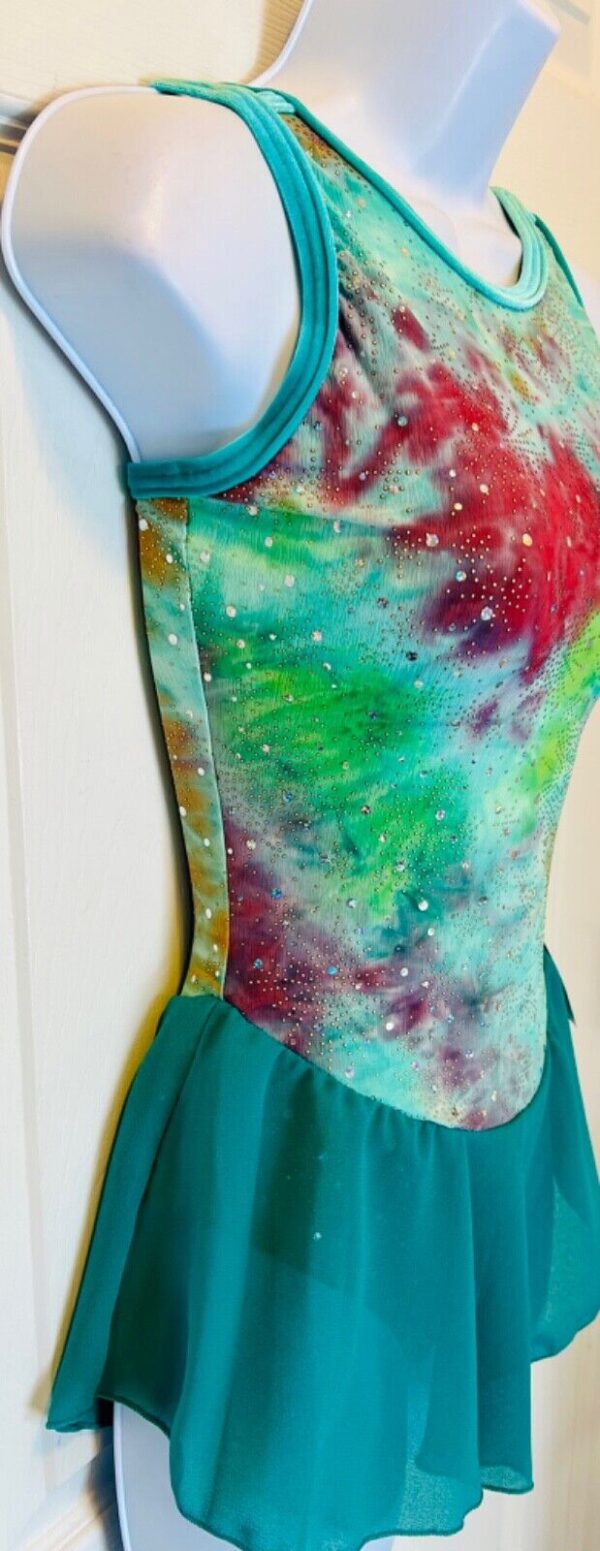 GK ICE FIGURE SKATE DRESS ADULT SMALL JADE SERPENTINE TIE-DYE STRETCH TANK AS NW - Image 3