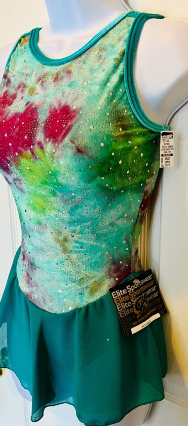 GK ICE FIGURE SKATE DRESS ADULT SMALL JADE SERPENTINE TIE-DYE STRETCH TANK AS NW - Image 5