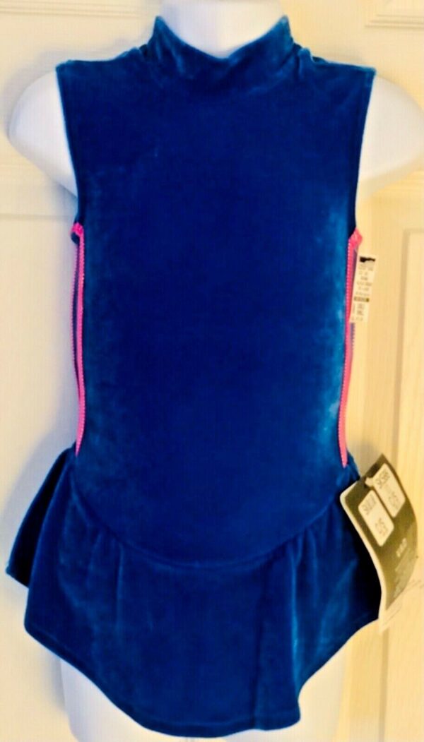 GK ICE SKATE SLVLS GIRLS SMALL BLUE VELVET PINK FOIL TURTLENECK DRESS Sz CS