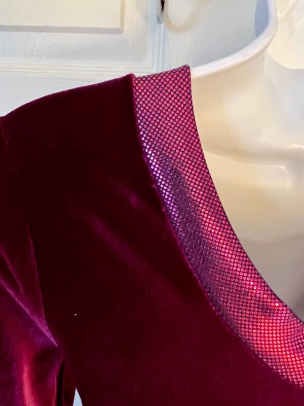 GK FIGURE SKATE LgSLV ADULT SMALL PLUM SMOOTH VELVET FOIL INSERT DRESS AS - Image 7