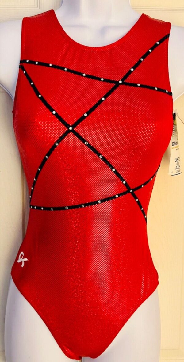 GK RED GLITZ ADULT X-SMALL NAVY MYSTIQUE SWAR ELEMENTS GYMNAST DANCE LEOTARD AXS