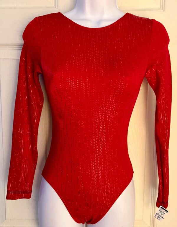 GK LgSLV LADIES RED RAINDROPS HOLOGRAM GYMNASTICS DANCE LEOTARD Sz AS NWT!