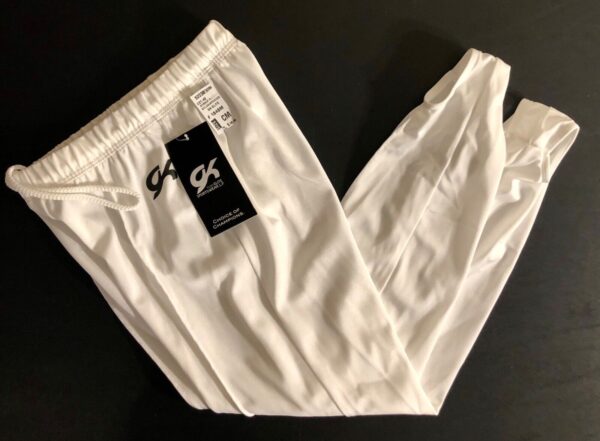 GK #1846M BOYS MEDIUM COMPETITION WHITE NYLON/SPANDEX GYMNASTICS LONG PANTS CM