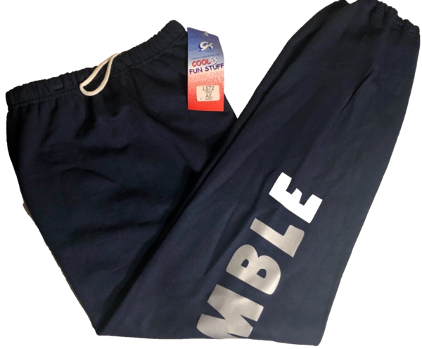 GK GRAPHIC SWEATPANTS ADULT LARGE NAVY SILVER METALLIC TUMBLE COTTON BLEND Sz L - Image 2