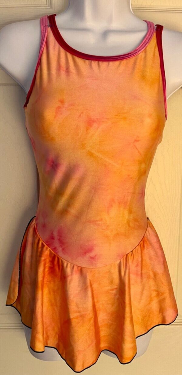 GK ICE FIGURE MELON TIE-DYE ADULT SMALL NYL/SPAN VELVET STRAPS SKATE DRESS Sz AS