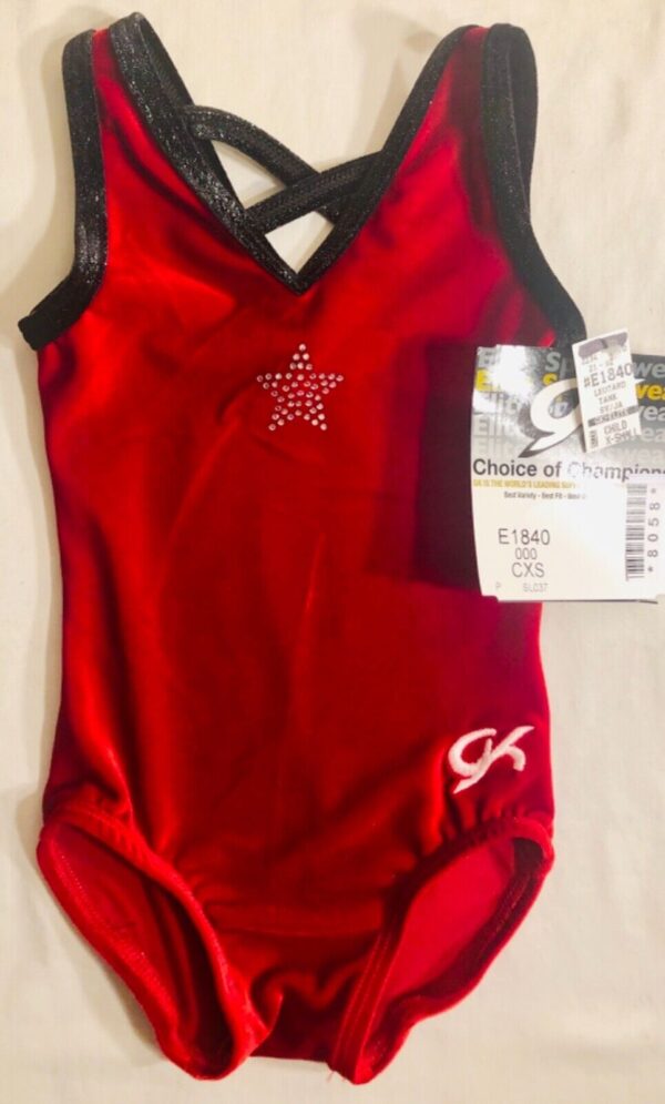 GK RED VELVET GIRLS X-SMALL SLVLS BLACK GLITTER GYMNASTICS DANCE LEOTARD CXS NWT - Image 3