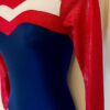 GK RED BLUE VELVET ADULT SMALL LgSLV SILVER METAL GYMNAST DANCE LEOTARD Sz AS - Image 4
