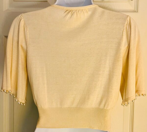 NOUGAT LONDON SSLV CARDIGAN SHRUG LADIES SIZE 0  CREAM FAUX PEARL TRIM SWEATER - Image 4