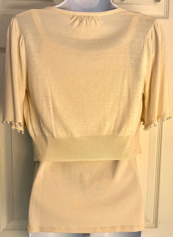 NOUGAT LONDON SSLV CARDIGAN SHRUG LADIES SIZE 0  CREAM FAUX PEARL TRIM SWEATER - Image 9