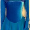 GK FIGURE SKATE ADULT SMALL LgSLV TURQUOISE VELVET MESH YOKE FOIL JA  DRESS AS