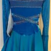 GK FIGURE SKATE ADULT SMALL LgSLV TURQUOISE VELVET MESH YOKE FOIL JA  DRESS AS - Image 8