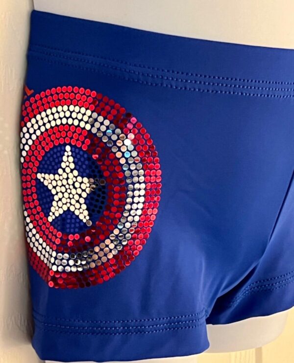 CAPTAIN AMERICA GK CHILD SMALL BLUE SPANGLEZ GYM CHEER WORKOUT SHIELD SHORTS CM - Image 2