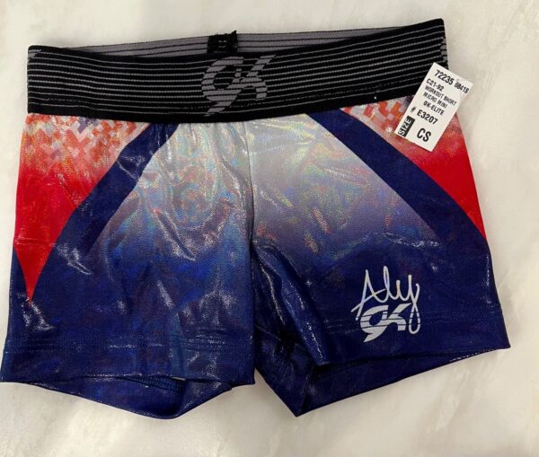 ALY RAISMAN PATRIOT SHORTS GK CHILD SMALL SUBLIMATED HOLOTEK GYMNAST DANCE CHEER - Image 4