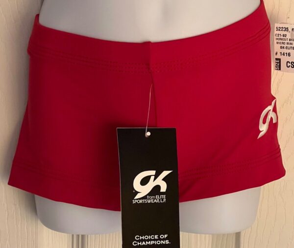 GK RED CHILD SMALL MICRO MINI NYLON/SPANDEX GYMNAST DANCE WORKOUT SHORTS Sz CS