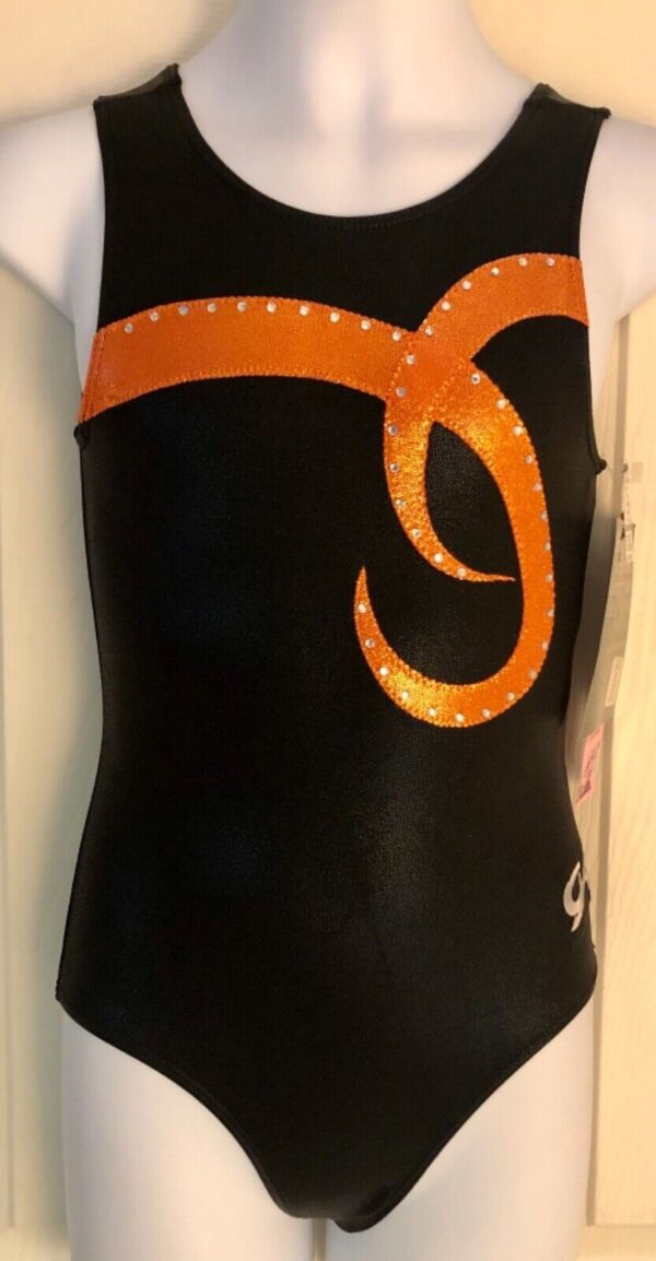 GK BLACK MYSTIQUE CHILD MEDIUM CITRUS FOIL JA GYMNASTS DANCE TANK LEOTARD Sz CM