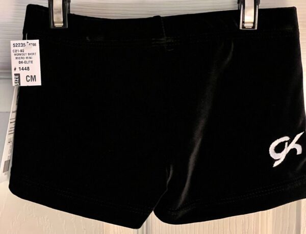 GK BLACK VELVET CHILD MED MICRO MINI WORKOUT CHEER DANCE GYMNASTS SHORTS Sz CM - Image 2