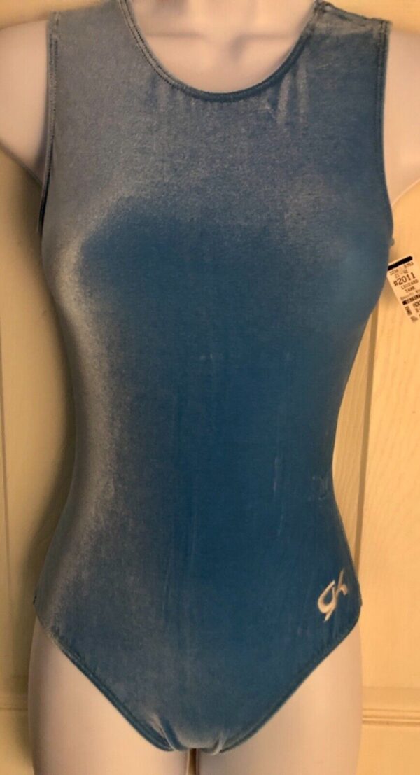 GK LIGHT BLUE VELVET LADIES X-SMALL CLASSIC GYMNASTICS DANCE TANK LEOTARD Sz AXS