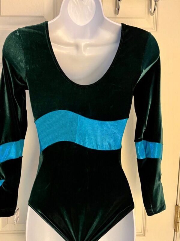 GK LgS EVERGREEN VELVET ADULT SMALL BLUE SHIMMER GYMNASTICS DANCE LEOTARD Sz AS - Image 5