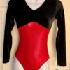 GK LgS BLACK VELVET ADULT SMALL RED SPARKLE FOIL GYMNASTICS DANCE LEOTARD Sz AS