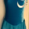 GK FIGURE SKATE TURQUOISE VELVET ADULT SMALL SLVLS ASYM YOKE FOIL JA DRESS AS