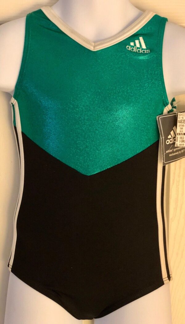 ADIDAS TANK CHILD X-SMALL GREEN FOIL BLACK N/S GK GYMNASTICS DANCE LEOTARD CXS