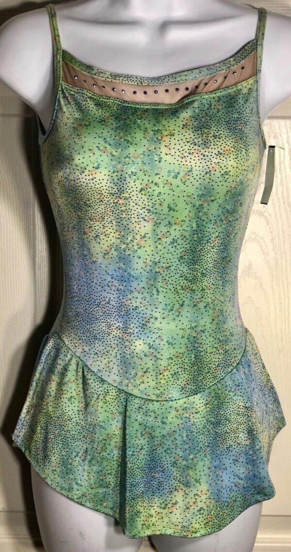 GK ELITE GREEN FLORAL BEAD PRINT CAMISOLE ICE SKATE DRESS AS