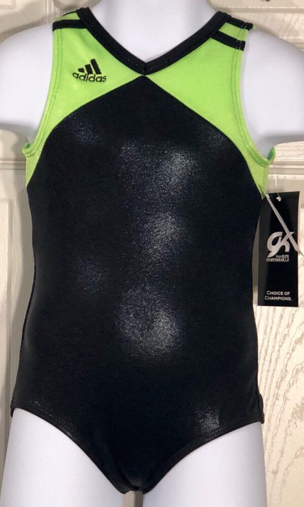 ADIDAS Black Lime Foil Gymnastic Dance Leotard By GK Size CXS