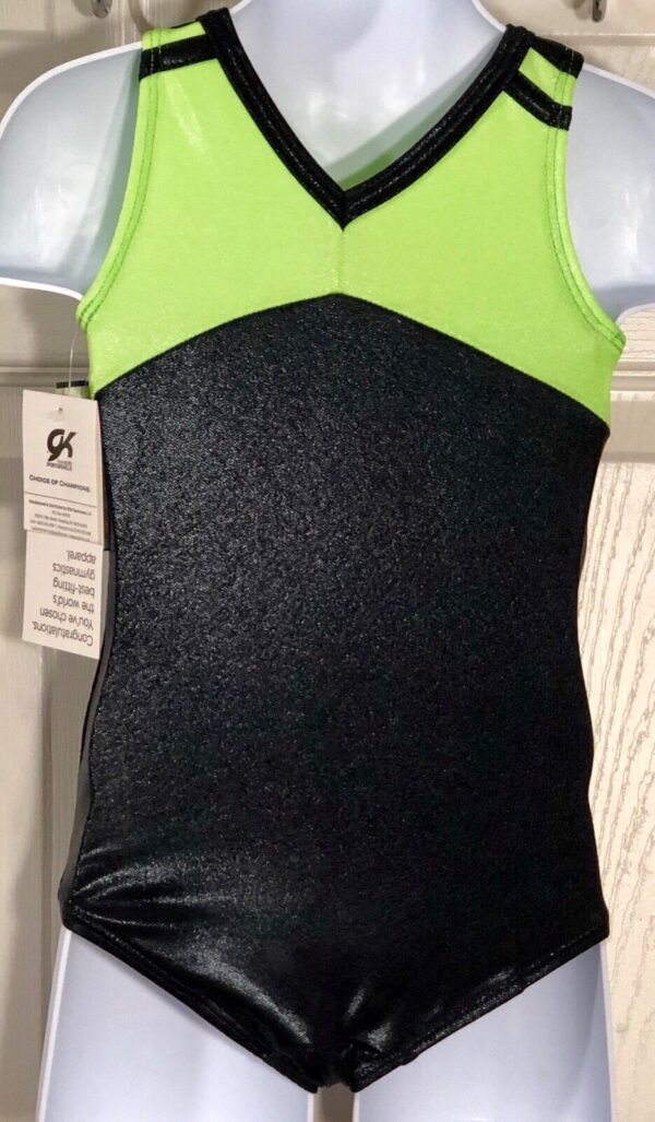 ADIDAS Black Lime Foil Gymnastic Dance Leotard By GK Size CXS - Image 2