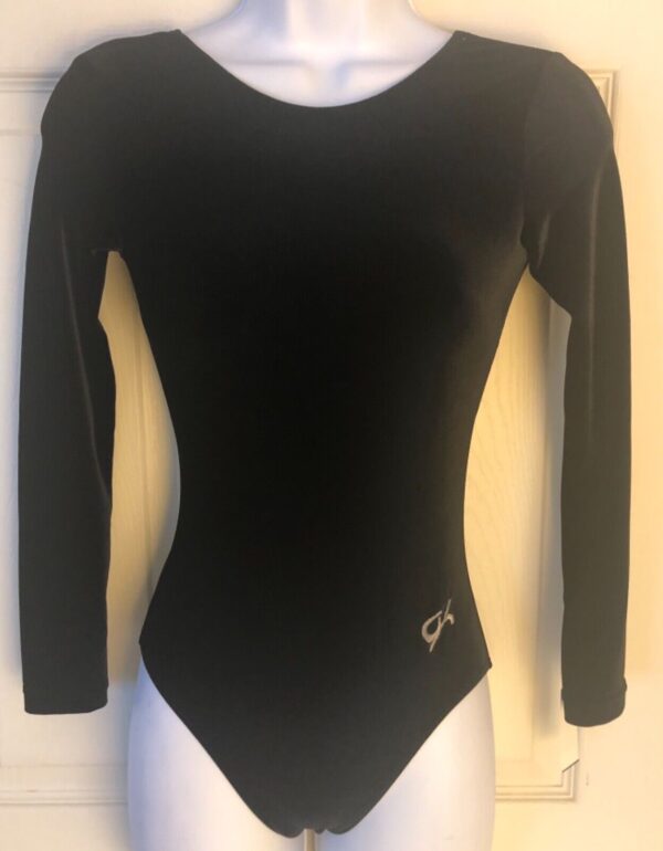 GK ELITE LgSLV LADIES SMALL CLASSIC BLACK VELVET GYMNASTICS DANCE LEOTARD Sz AS