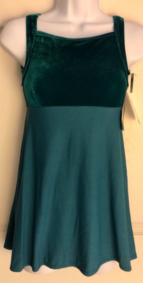 GK GREEN VELVET CREPE LADIES SMALL ICE FIGURE SKATE EMPIRE SLIP DRESS Sz AS NWT!