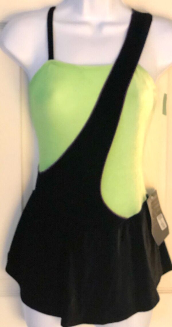 GK LIME & BLACK VELVET GIRLS LARGE SWIRL BODY OVERLAY FIGURE SKATE DRESS CL NWT