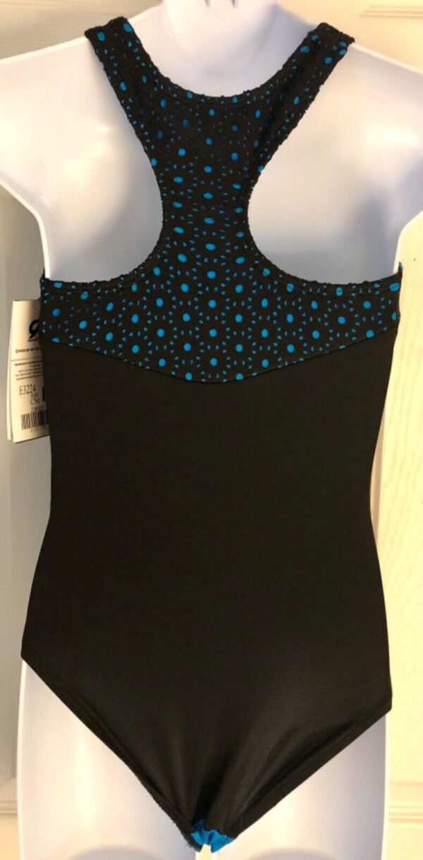 GK TURQUOISE FOIL BLACK LASER CUT GIRLS MEDIUM GYMNASTICS TANK LEOTARD Sz CM NWT - Image 7