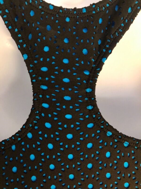 GK TURQUOISE FOIL BLACK LASER CUT GIRLS MEDIUM GYMNASTICS TANK LEOTARD Sz CM NWT - Image 8