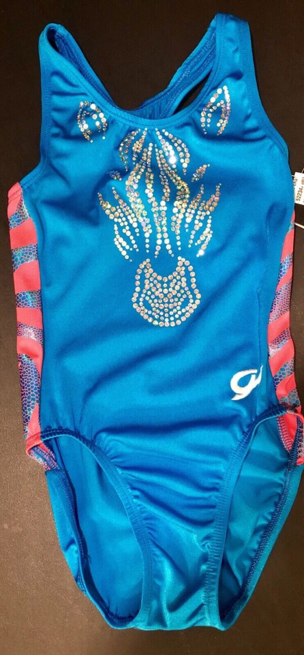 NWT GK ELITE BLUE TANK LEO SEQUINS PINK/BLUE SERPENT HOLO SIDE INSERTS CHILD M