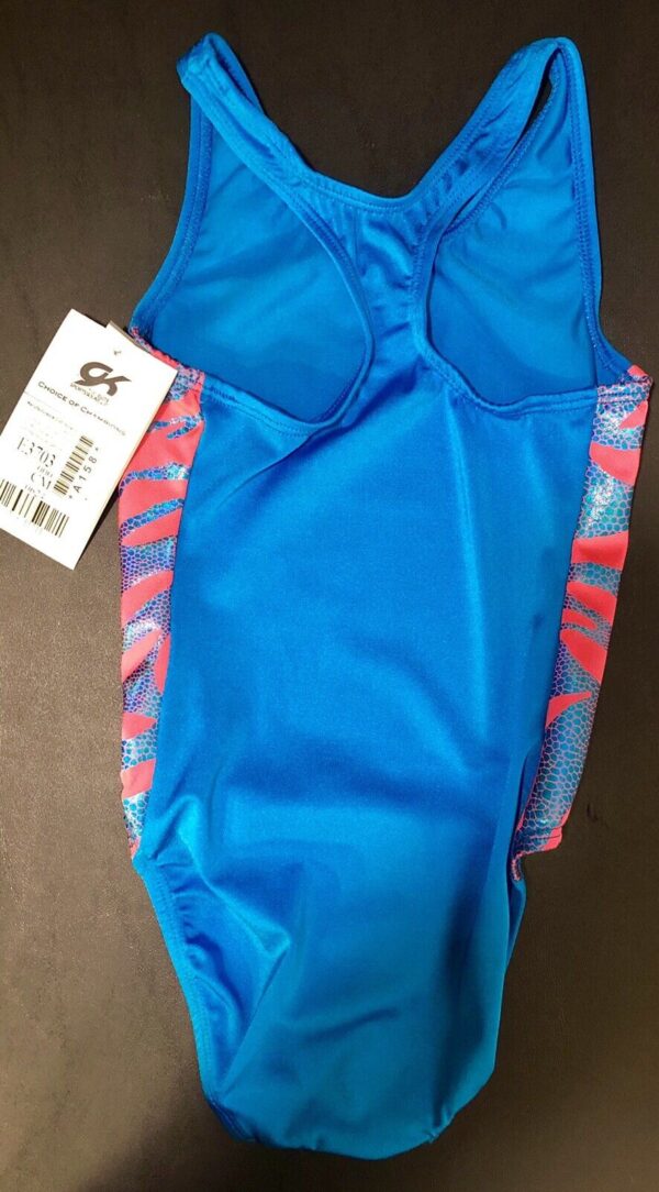 NWT GK ELITE BLUE TANK LEO SEQUINS PINK/BLUE SERPENT HOLO SIDE INSERTS CHILD M - Image 2