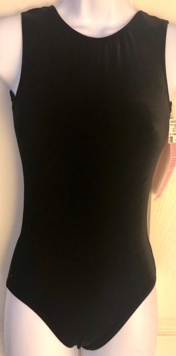 GK Elite BLACK VELVET ADULT SMALL GYMNASTICS DANCE WORKOUT TANK LEOTARD AS NWT