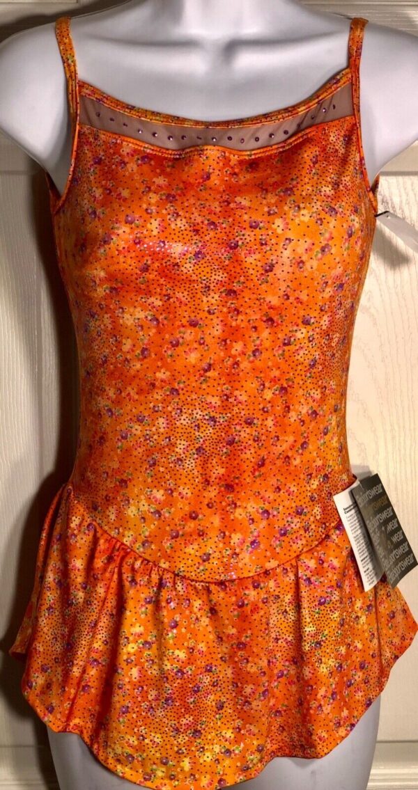 GK ELITE ORANGE FLORAL BEAD PRINT CAMISOLE ICE SKATE DRESS AS