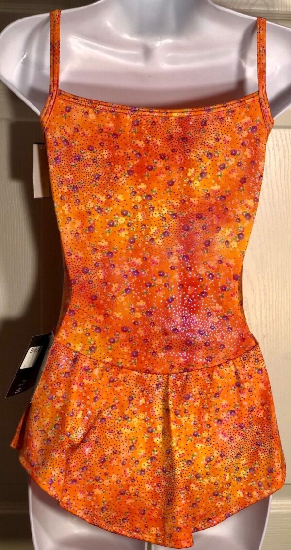 GK ELITE ORANGE FLORAL BEAD PRINT CAMISOLE ICE SKATE DRESS AS - Image 4