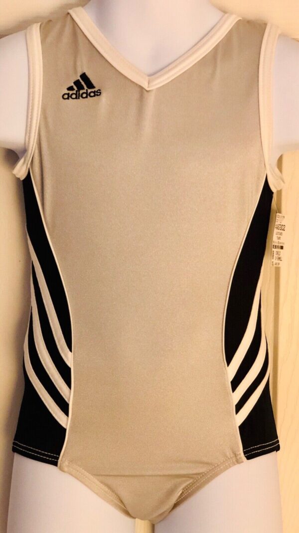 ADIDAS TANK GK CHILD X-SMALL SILVER BLACK N/S GYMNASTICS DANCE LEOTARD CXS NWT