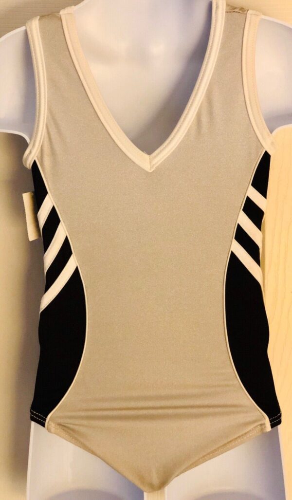 ADIDAS TANK GK CHILD X-SMALL SILVER BLACK N/S GYMNASTICS DANCE LEOTARD CXS NWT - Image 2