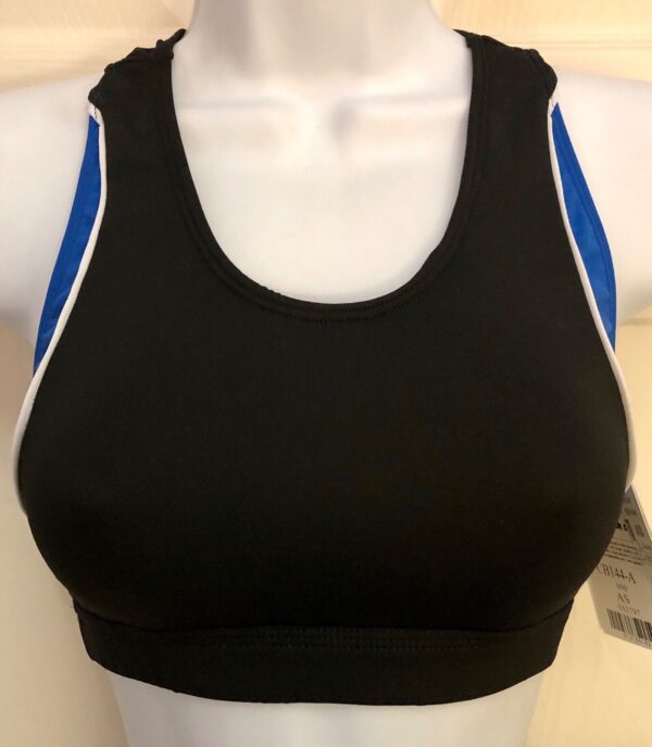 GK ELITE CHEER CROP TOP ADULT SMALL BLACK ROYAL WHITE DRYTECH TECHMESH AS