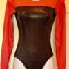 GK ELITE LgS LADIES SMALL RED MESH BLACK JEWELED GYMNASTICS DANCE LEOTARD AS NWT