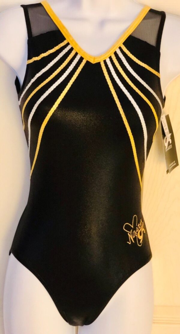 NASTIA LIUKIN BROOKLYN ADULT X-SMALL BLACK GOLD FOIL GYMNASTS LEOTARD AXS NWT!