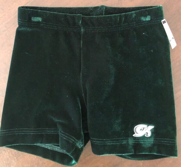 GK GREEN VELVET CHILD SMALL MICRO MINI WORKOUT DANCE GYMNASTICS CHEER SHORTS CS