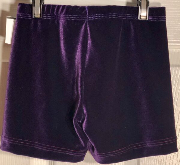 GK CHILD MEDIUM WORKOUT SHORTS EGGPLANT VELVET CHEER DANCE GYMNASTIC Sz CM NWT - Image 2