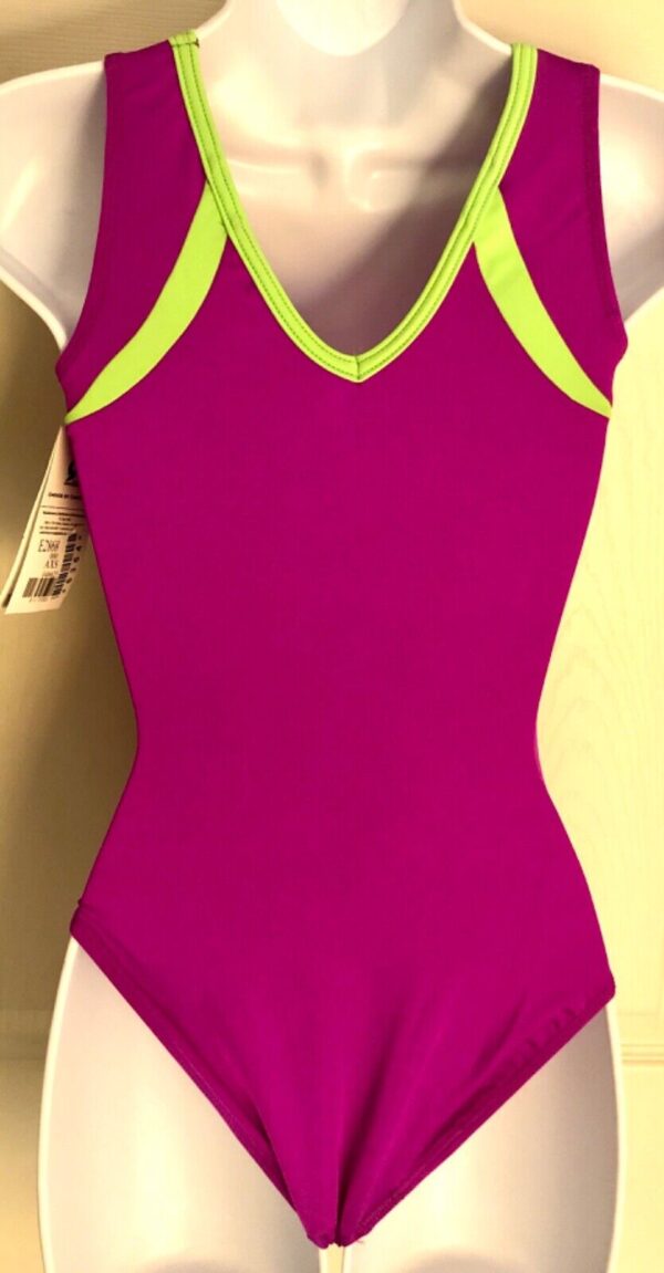 GK MAGENTA LIME ADULT X-SMALL SWAR CRYSTALS TANK GYMNASTICS TANK LEOTARD Sz AXS - Image 3